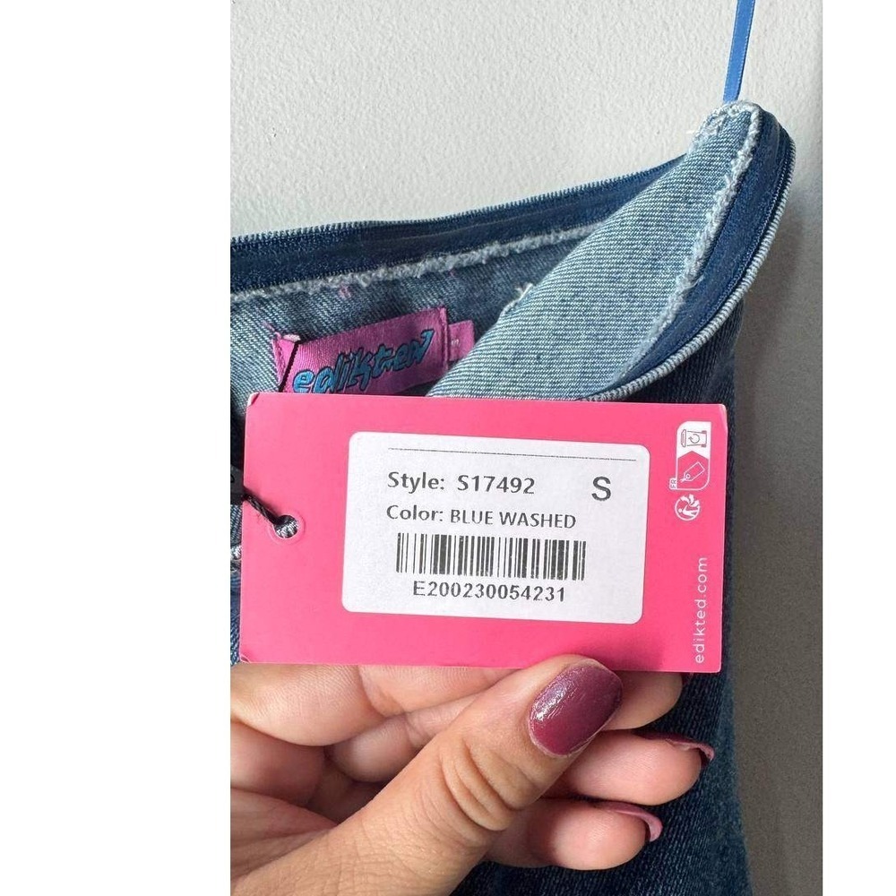 Edikted Denim Bubble Mini Dress Blue Washed S Y2K 90s Model Off Duty Going Out - Picture 3 of 6